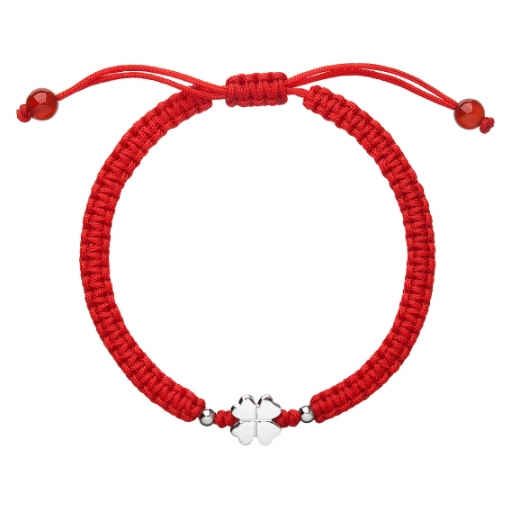 Obrázok pre Kabbalah náramok so strieborným štvorlístkom 13001.3 červený
