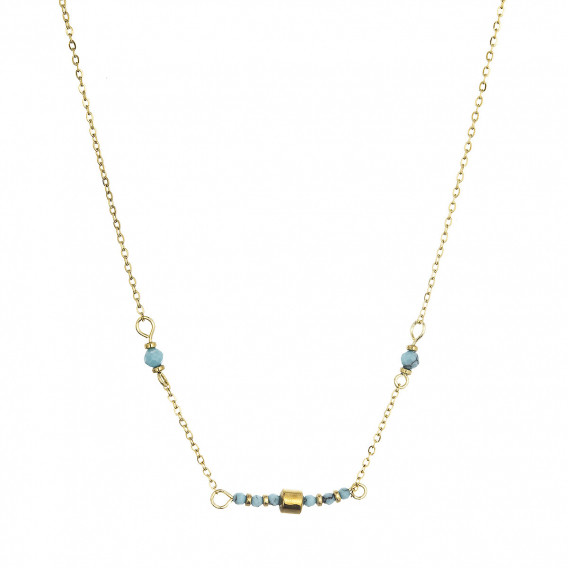 Obrázok pre Náhrdelník oceľový s modrým tyrkysom 42035.3
