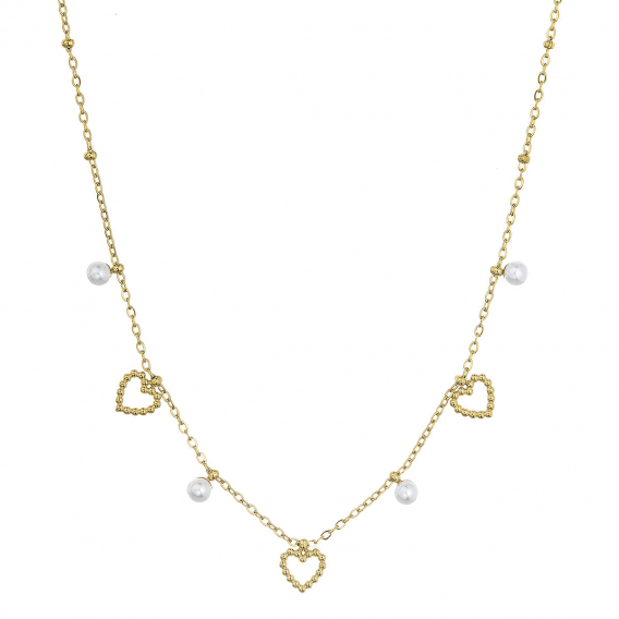 Obrázok pre Náhrdelník oceľový s perličkami a srdiečkami 42024.1