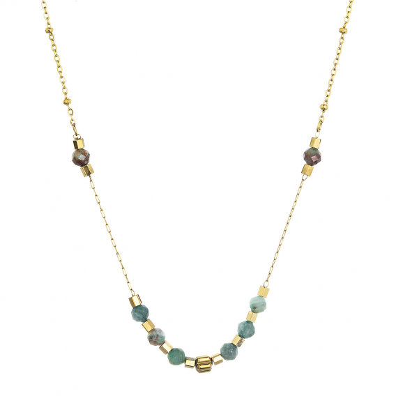 Obrázok pre Náhrdelník oceľový so zeleným achátom 42028.3