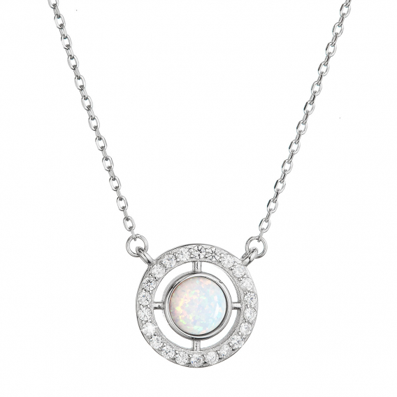 Obrázok pre Náhrdelník so syntetickým bielym opálom a zirkónmi okrúhly 12066.1 white