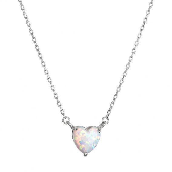 Obrázok pre Náhrdelník so syntetickým bielym opálom srdca 12147.1 white