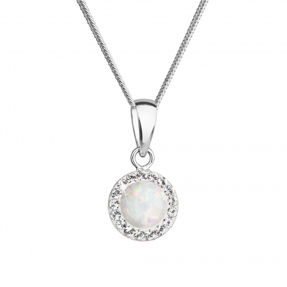 Obrázok pre Náhrdelník so syntetickým opálom a kryštálmi Preciosa biely okrúhly 32083.1 white