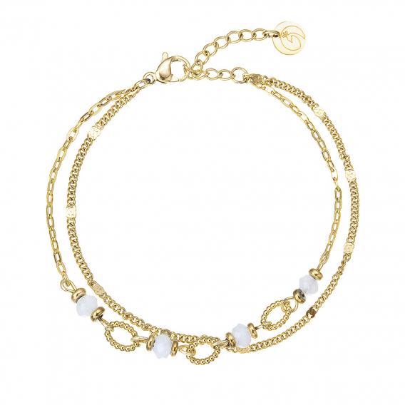 Obrázok pre Náramok oceľový s bielym jadeitom 43064.1