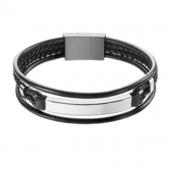 Obrázok pre Náramok pánsky čierna recykl. koža s oceľovou ozdobou 43029.3 čierny