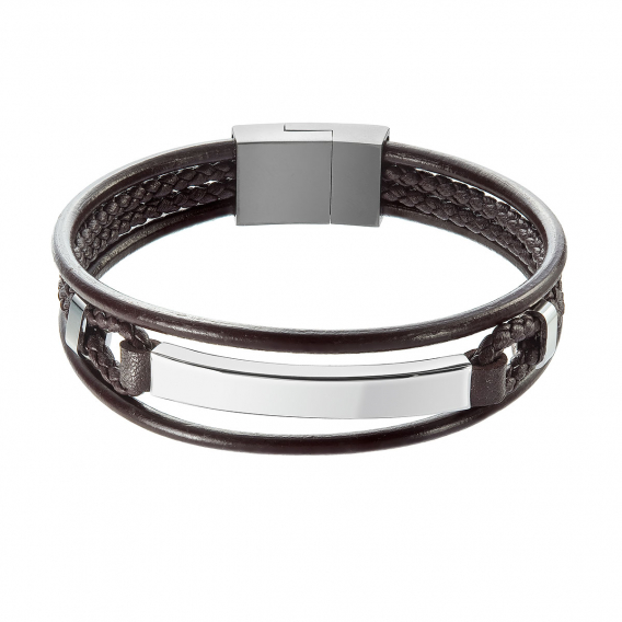 Obrázok pre Náramok pánsky hnedá recykl. koža s oceľovou ozdobou 43029.3 hnedá