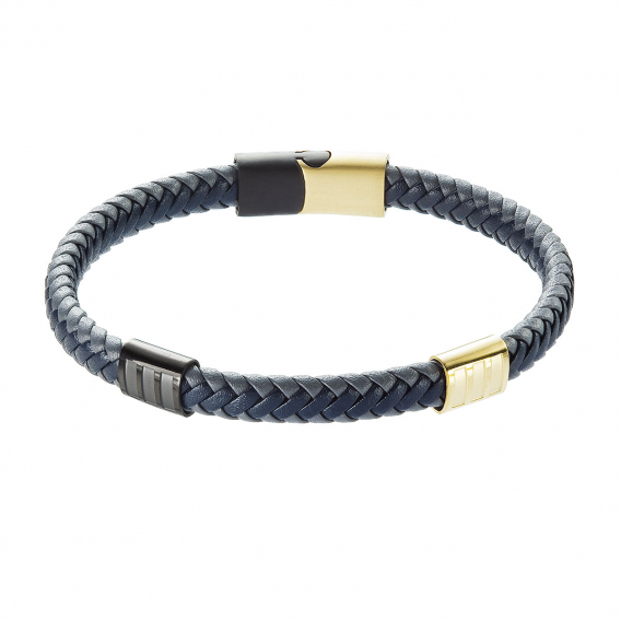 Obrázok pre Náramok pánsky recykl. koža modrošedá a zlaté ozdoby 43033.3 modrá/šedá