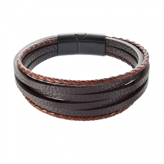 Obrázok pre Náramok pánsky s koženkovými pásikmi 43037.3 hnedý
