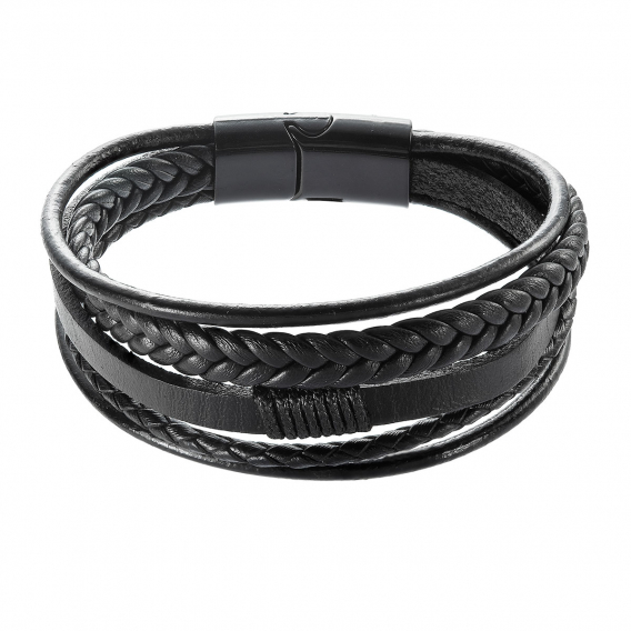 Obrázok pre Náramok pánsky s koženkovými pásikmi a sponou na magnet 43023.3 čierny