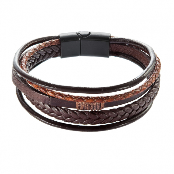 Obrázok pre Náramok pánsky s koženkovými pásikmi a sponou na magnet 43023.3 hnedý