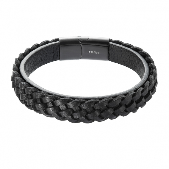 Obrázok pre Náramok pánsky z recykl.kože zapletený vrkoč 43026.3 čierny