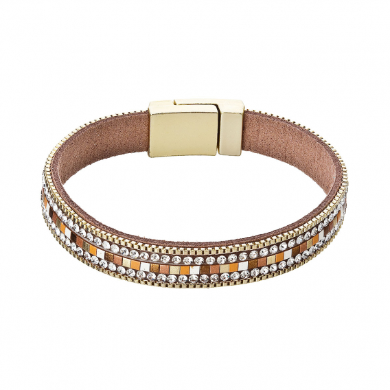 Obrázok pre Náramok svetlo hnedý textilný 53008.3 gold