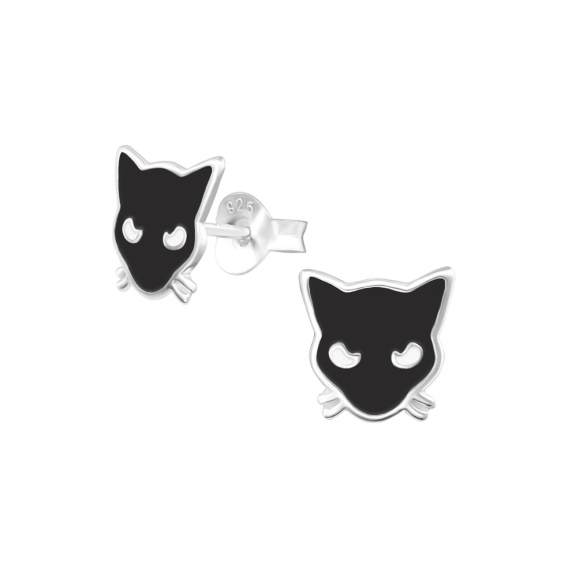 Obrázok pre Strieborné náušnice napichovacie - Čierne mačky