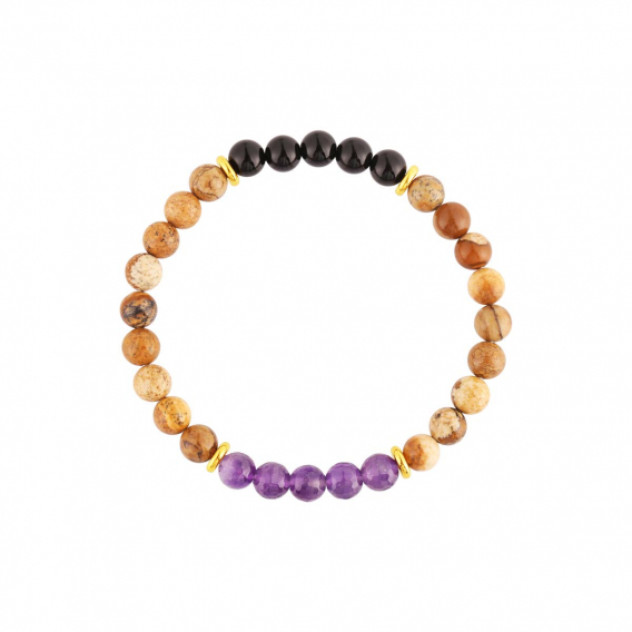 Obrázok pre Oceľový náramok s minerálnymi kameňmi achát, jaspis, ametyst 43080.3