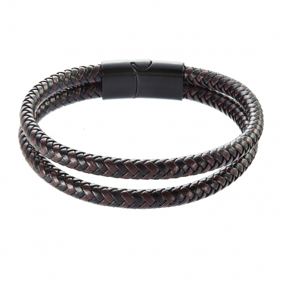 Obrázok pre Pánsky náramok s koženkovými pásikmi a sponou na magnet 43035.3 hnedý/čierny