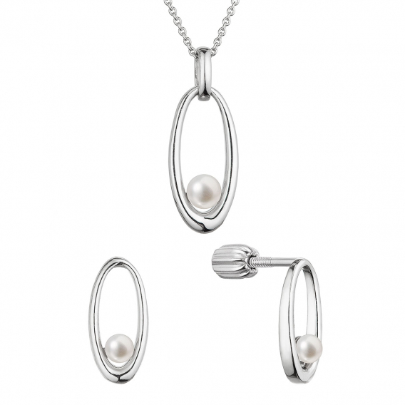 Obrázok pre Perlová súprava ovál s bielou riečnou perlou 29076.1B