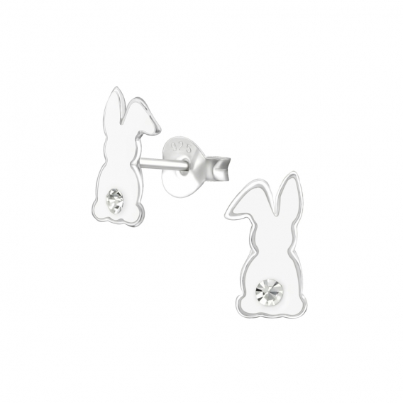 Obrázok pre Detské strieborné náušnice napichovacie Biele zajace