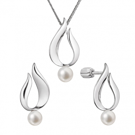 Obrázok pre Perlová súprava plamienok s riečnou perlou biela 29051.1B