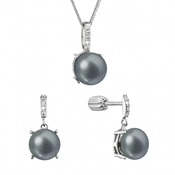 Obrázok pre Perlová súprava s tmavou riečnou perlou a zirkónmi 29072.3B peacock