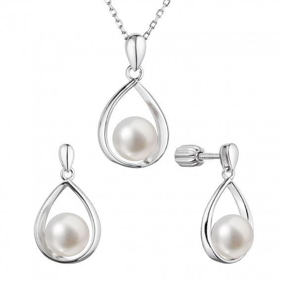 Obrázok pre Perlová súprava slza s bielou riečnou perlou 29056.1B