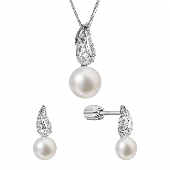 Obrázok pre Perlová súprava so zirkónmi a bielou riečnou perlou 29059.1B