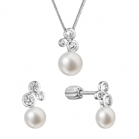 Obrázok pre Perlová súprava so zirkónmi a bielou riečnou perlou 29062.1B