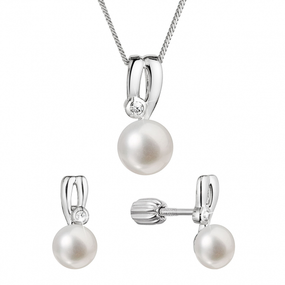 Obrázok pre Perlová súprava so zirkónmi a bielou riečnou perlou 29067.1B