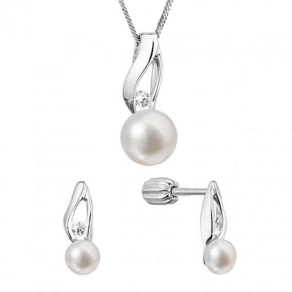 Obrázok pre Perlová súprava so zirkónmi a bielou riečnou perlou 29070.1B