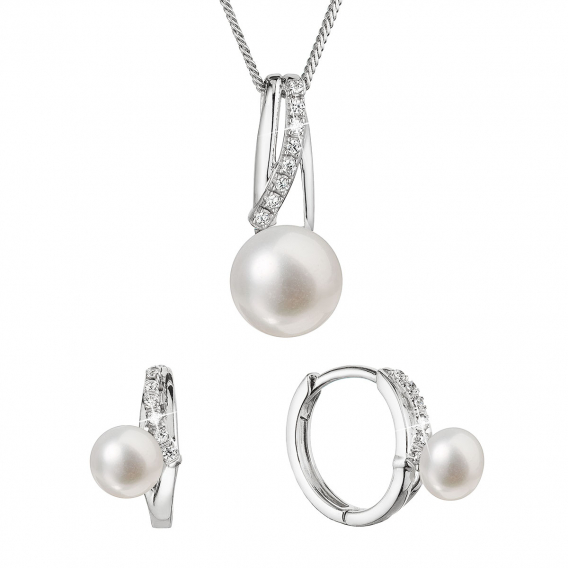 Obrázok pre Perlová súprava so zirkónmi a bielou riečnou perlou 29074.1