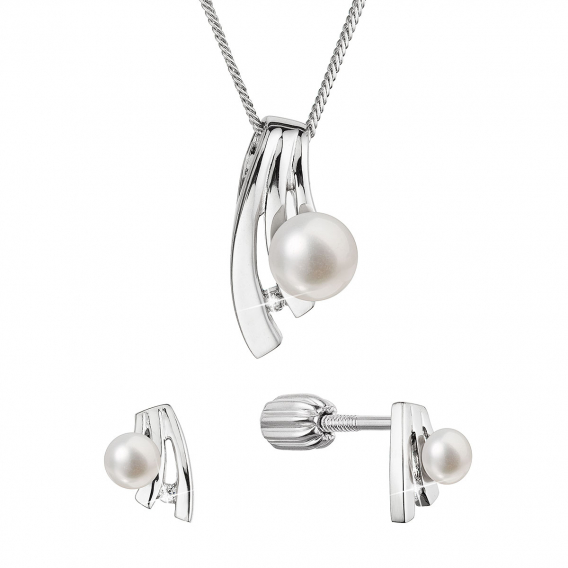 Obrázok pre Perlová súprava so zirkónmi a bielou riečnou perlou 29075.1B