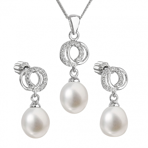 Obrázok pre Perlová súprava vrátane retiazky z riečnych perál biela 29003.1