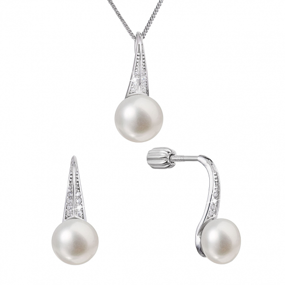 Obrázok pre Perlová súprava z riečnych perál a zirkónov biela 29045.1B