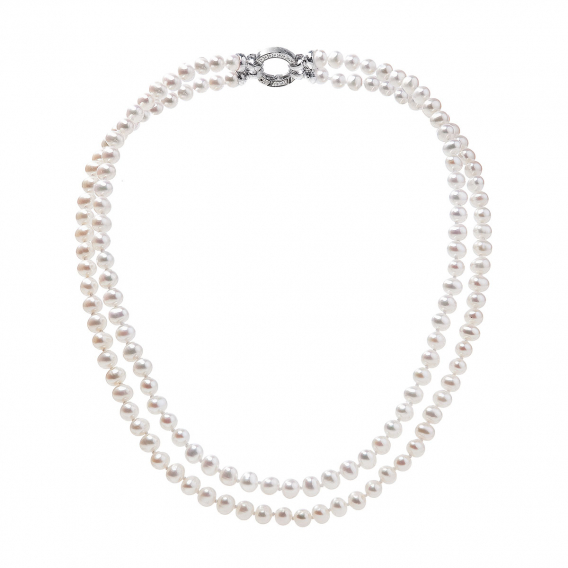 Obrázok pre Perlový náhrdelník dvojradový z pravých riečnych perál biely 22036.1