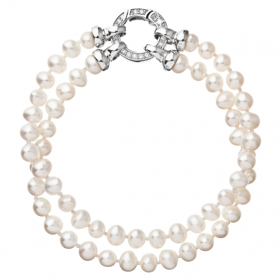 Obrázok pre Perlový náramok dvojradový z pravých riečnych perál biely 23013.1