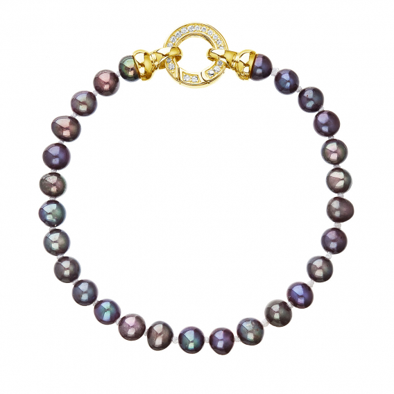 Obrázok pre Perlový náramok z pravých riečnych perál modrý 23001.3 dk.peacock pozlátené zapínanie