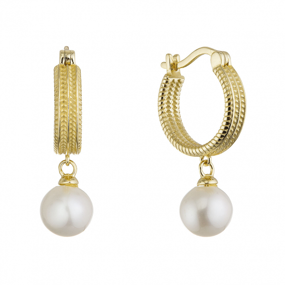 Obrázok pre Pozlátené náušnice kruhy so zavesenou riečnou perlou 21127.1