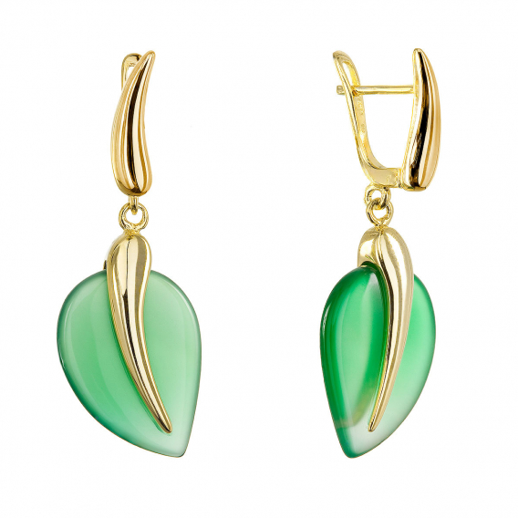 Obrázok pre Pozlátené náušnice lístky so zeleným achátom 11744.3