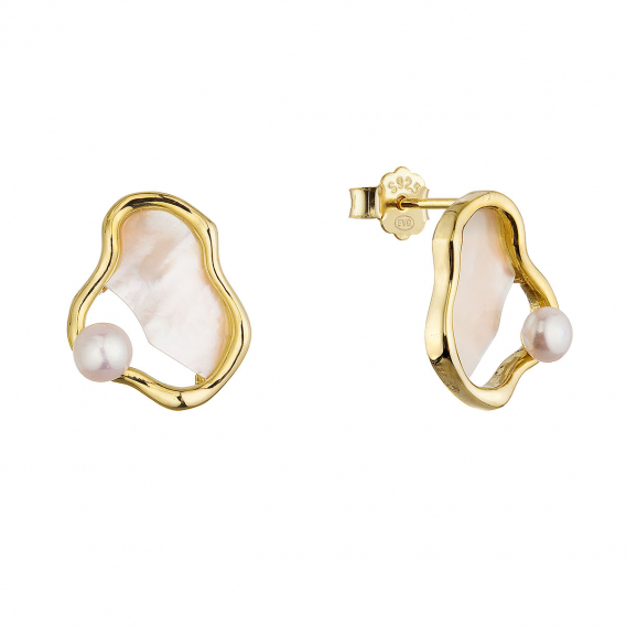 Obrázok pre Pozlátené nepravidelné náušnice s riečnou perlou 21120.1