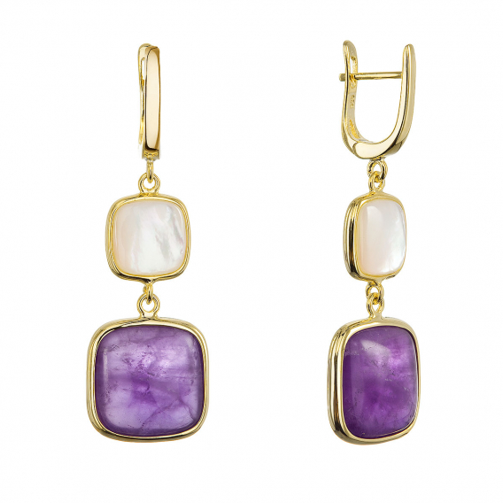 Obrázok pre Pozlátené náušnice s ametystom a bielou perleťou 11742.3