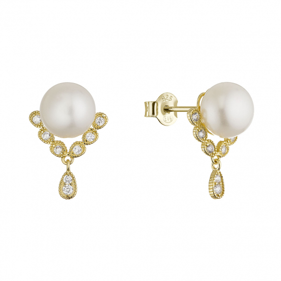 Obrázok pre Pozlátené ozdobné náušnice s riečnou perlou 21122.1