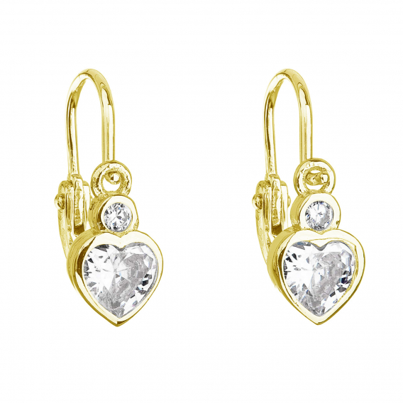 Obrázok pre Pozlátené strieborné detské náušnice visiace so zirkónom biele srdce 11178.1