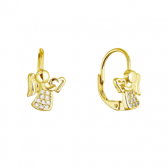 Obrázok pre Pozlátené strieborné náušnice anjeli so srdiečkami 11721.1