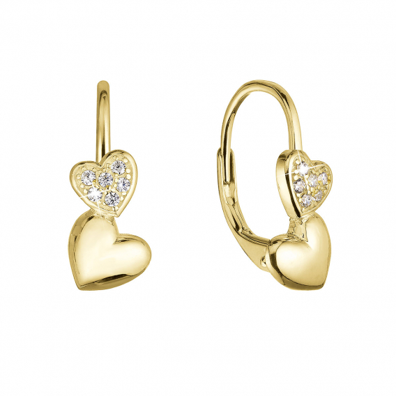 Obrázok pre Pozlátené strieborné náušnice dve srdcia so zirkónmi 11515.1 crystal
