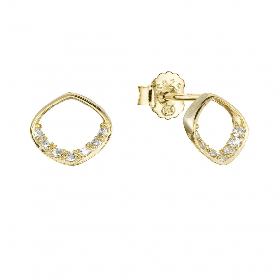 Obrázok pre Pozlátené strieborné náušnice kôstky kosoštvorec so zirkónmi 11424.1