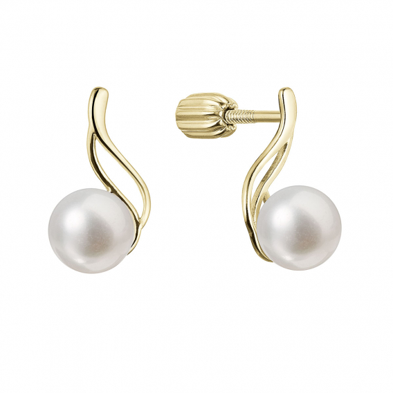 Obrázok pre Pozlátené strieborné náušnice kôstky s riečnou perlou biela 21102.1B