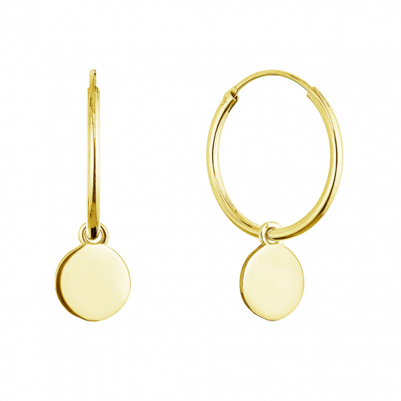 Obrázok pre Pozlátené strieborné náušnice kruhy s lesklou placičkou 61058