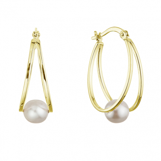 Obrázok pre Pozlátené strieborné náušnice kruhy so syntetickou perlou 31325.1