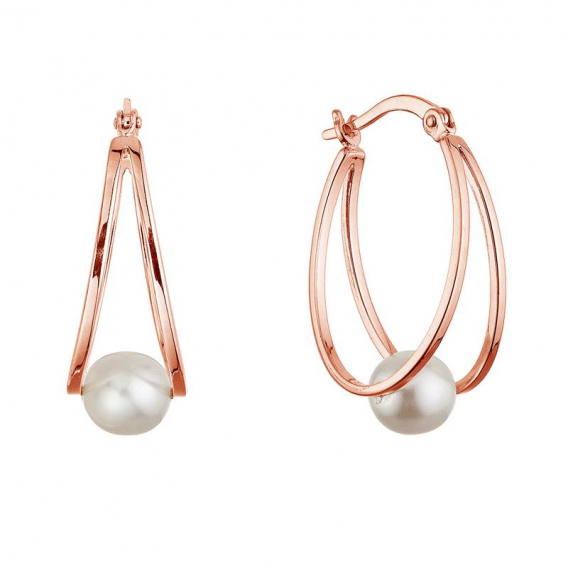 Obrázok pre Pozlátené strieborné náušnice kruhy so syntetickou perlou 31325.1 rose gold