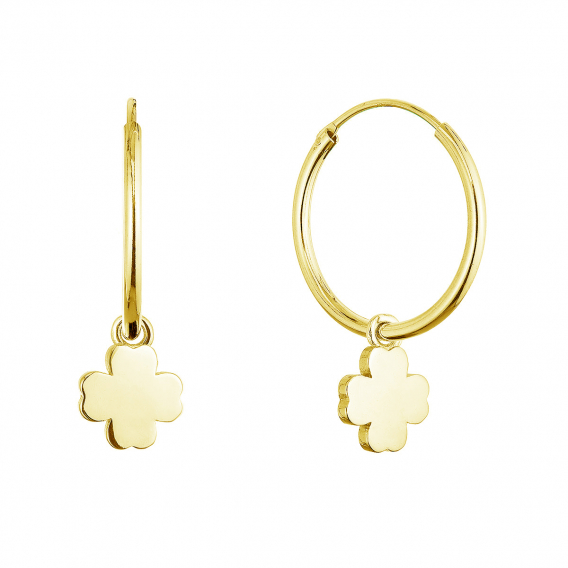 Obrázok pre Pozlátené strieborné náušnice kruhy so štvorlístkami 61057