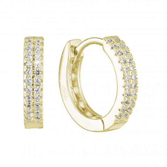 Obrázok pre Pozlátené strieborné náušnice kruhy so zirkónmi v bielej farbe 11238.1